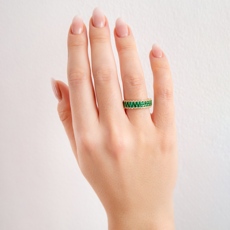 Inel Aur 18k Diamante, Smaralde DERUVO