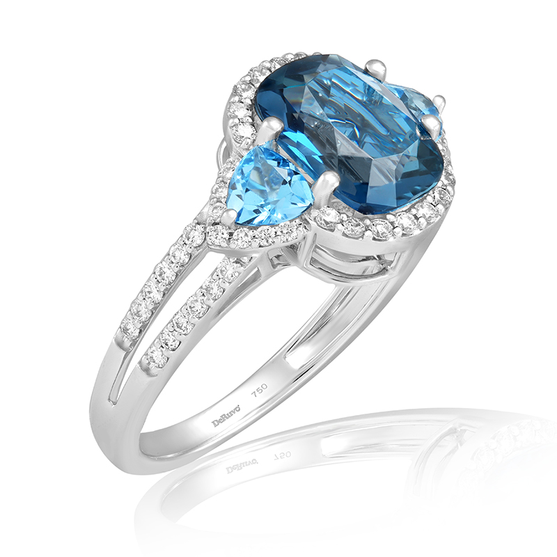 Inel Aur 18k Diamante, Topaz Albastru, London Blue Topaz DERUVO