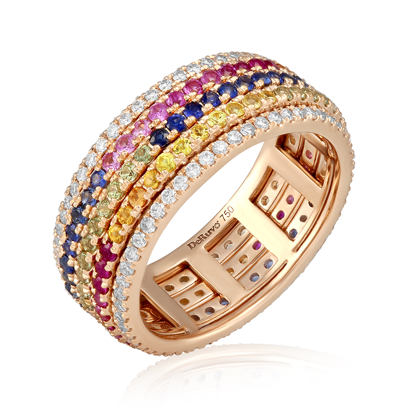 Inel Aur 18k Diamante, Rubine, Safire Multicolore DERUVO