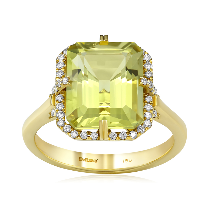 Inel Aur 18k Diamante,Lemon Quartz DERUVO Inel Aur 18k Diamante,Lemon Quartz DERUVO