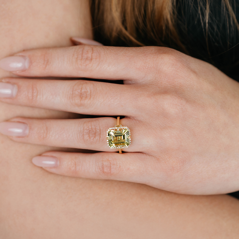 Inel Aur 18k Diamante,Lemon Quartz DERUVO Inel Aur 18k Diamante,Lemon Quartz DERUVO