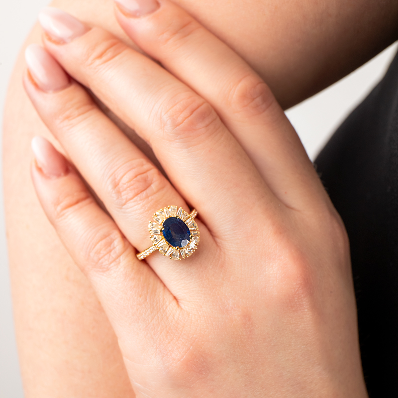 Inel Aur 18k Diamante, Safir DERUVO