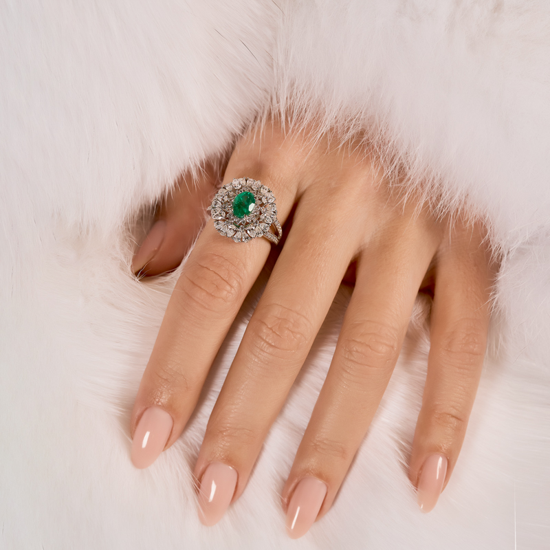 Inel Aur 18k Diamante, Smarald DERUVO Inel Aur 18k Diamante, Smarald DERUVO