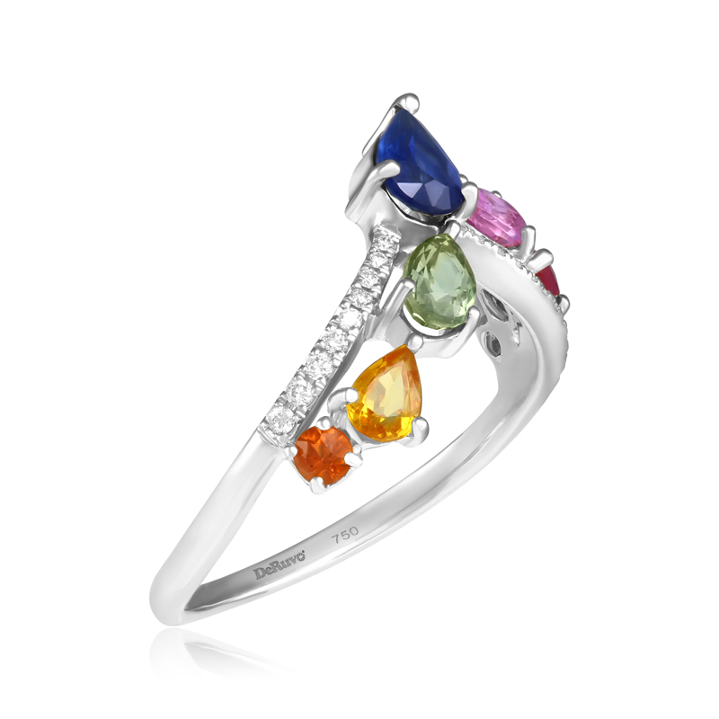 Inel Aur 18k Diamante,  Safire Multicolore, Rubine DERUVO