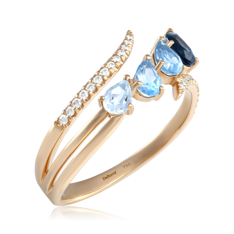 Inel Aur 18k Diamante, Topaz Albastru, London Blue Topaz DERUVO