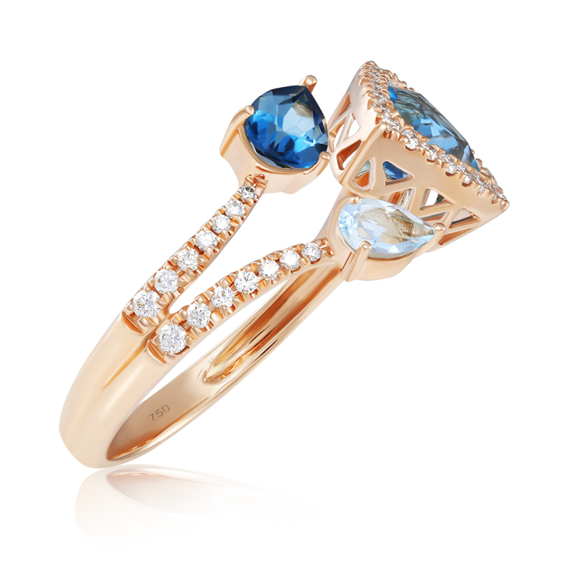 Inel Aur 18k Diamante, Topaz Albastru, London Blue Topaz DERUVO Inel Aur 18k Diamante, Topaz Albastru, London Blue Topaz DERUVO