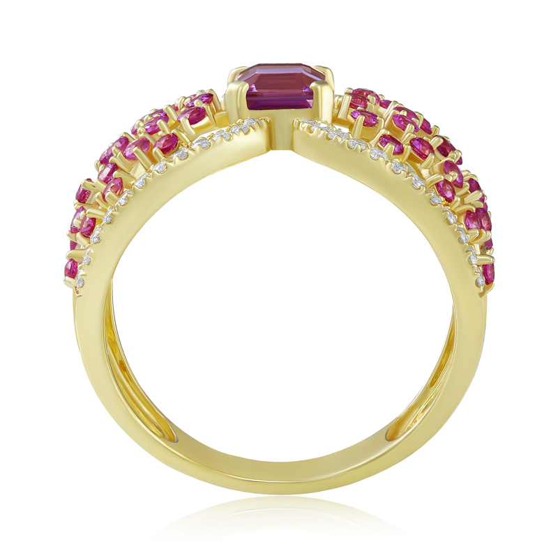 Inel Aur 18k Diamante, Safir Roz DERUVO Inel Aur 18k Diamante, Safir Roz DERUVO