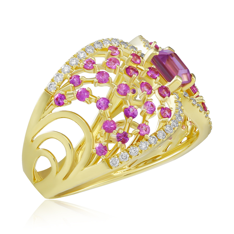 Inel Aur 18k Diamante, Safir Roz DERUVO Inel Aur 18k Diamante, Safir Roz DERUVO