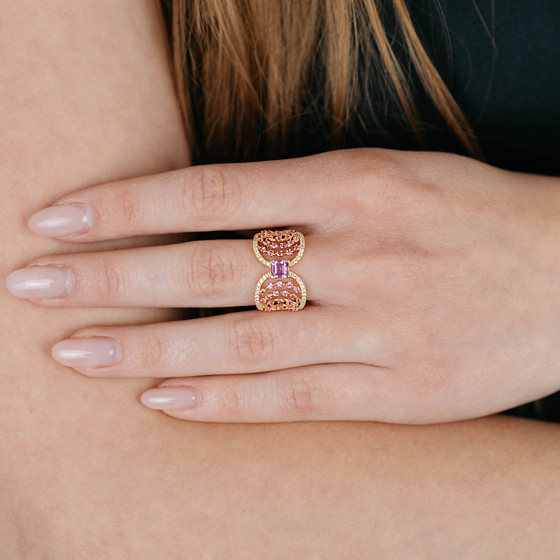 Inel Aur 18k Diamante, Safir Roz DERUVO Inel Aur 18k Diamante, Safir Roz DERUVO