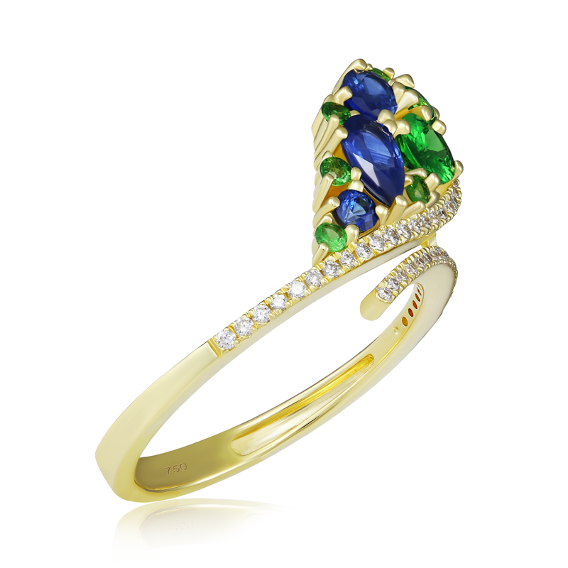 Inel Aur 18k Diamante, Safire, Granate Verzi DERUVO Inel Aur 18k Diamante, Safire, Granate Verzi DERUVO