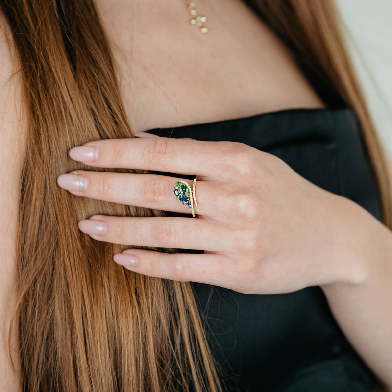 Inel Aur 18k Diamante, Safire, Granate Verzi DERUVO Inel Aur 18k Diamante, Safire, Granate Verzi DERUVO