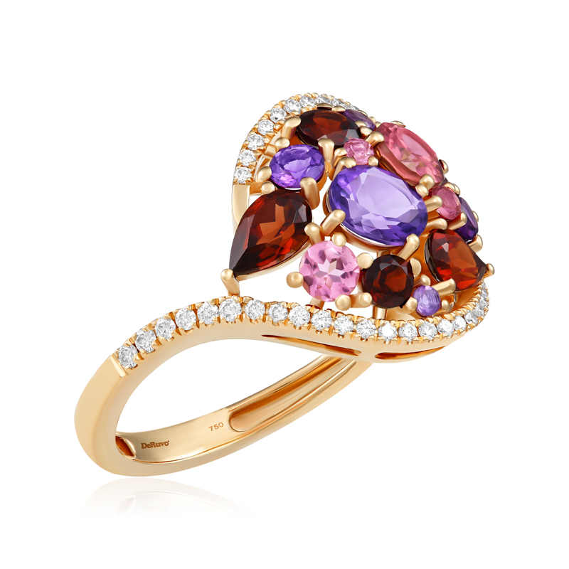 Inel Aur 18k Diamante, Ametist,Granat,Turmalina Roz DERUVO