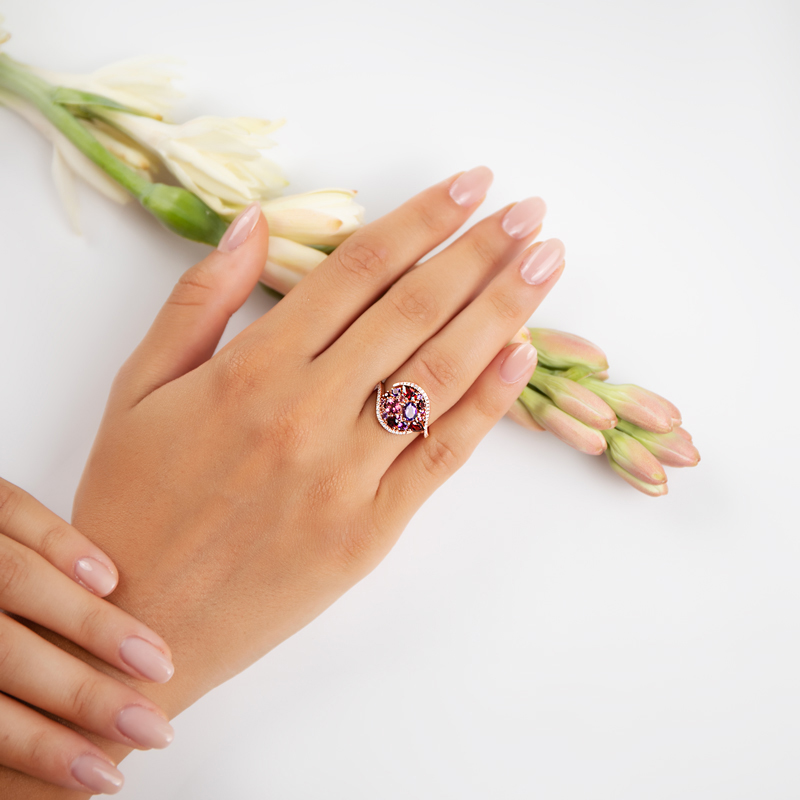 Inel Aur 18k Diamante, Ametist,Granat,Turmalina Roz DERUVO
