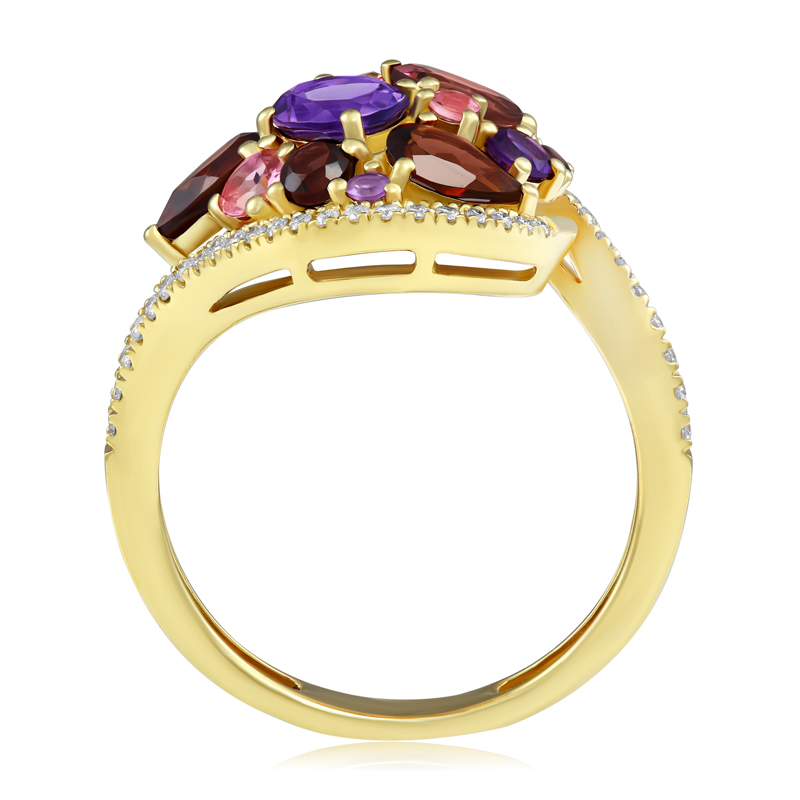 Inel Aur 18k Diamante, Ametist,Granat,Turmalina Roz DERUVO