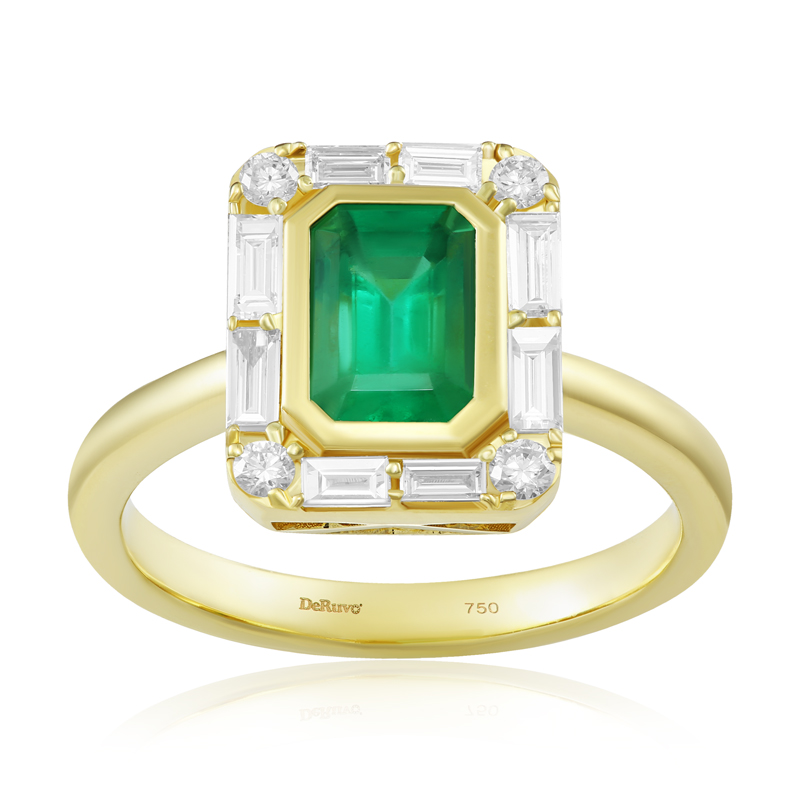 Inel Aur 18k Diamante, Smarald DERUVO