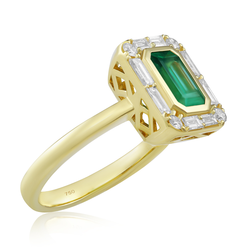 Inel Aur 18k Diamante, Smarald DERUVO