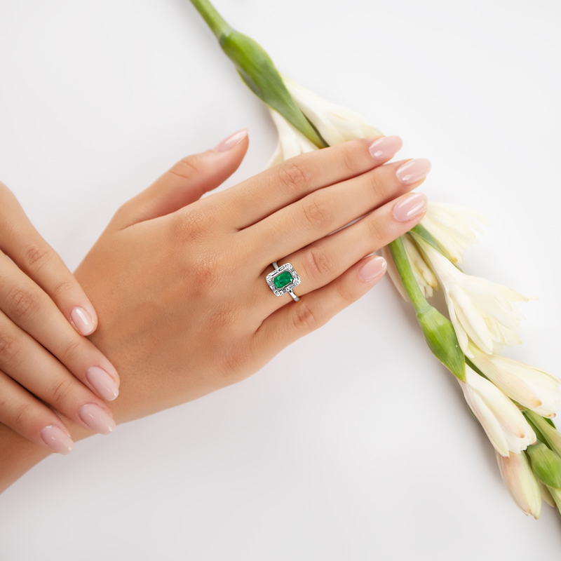 Inel Aur 18k Diamante, Smarald DERUVO 