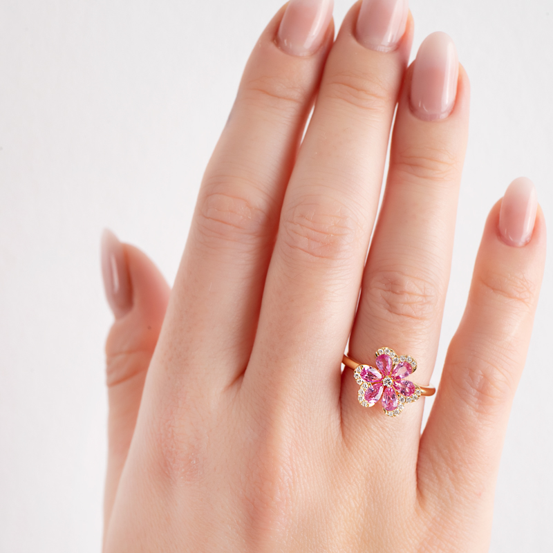 Inel Aur 18k Diamante, Safire Roz DERUVO