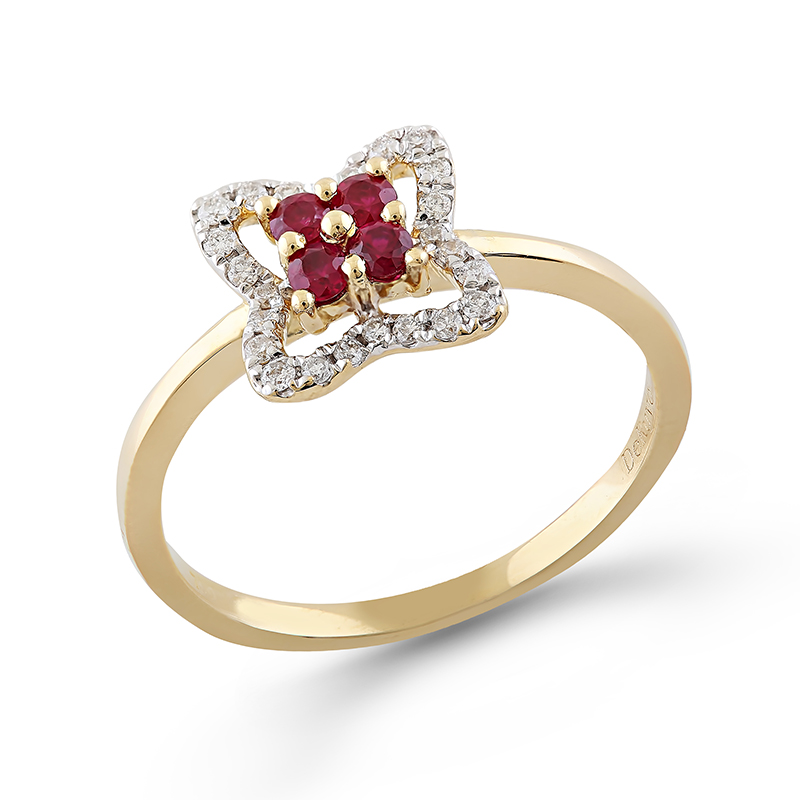 Inel Aur 18k Diamante,Rubine DERUVO
