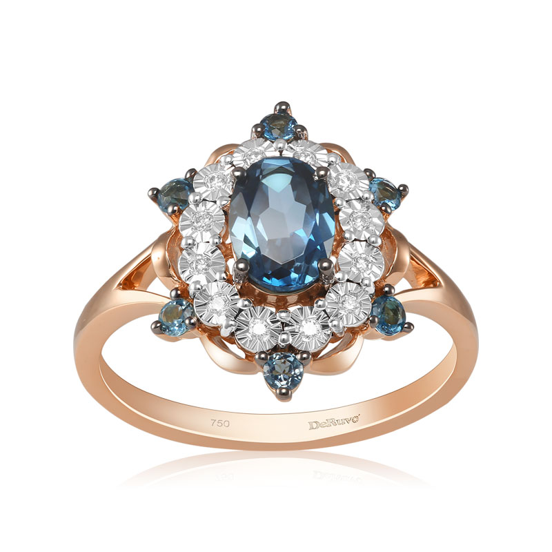 Inel Aur 18k Diamante, Blue Topaz DERUVO