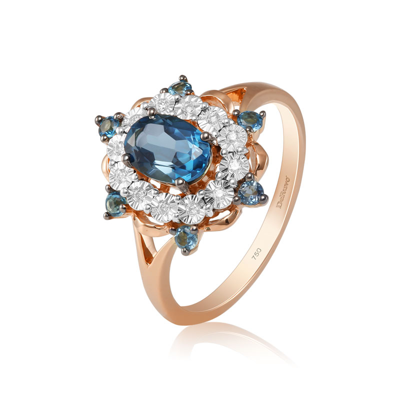 Inel Aur 18k Diamante, Blue Topaz DERUVO