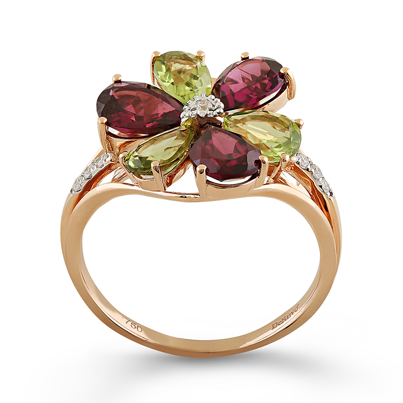 Inel Aur 18k Diamante, Peridot, Rodolite DERUVO