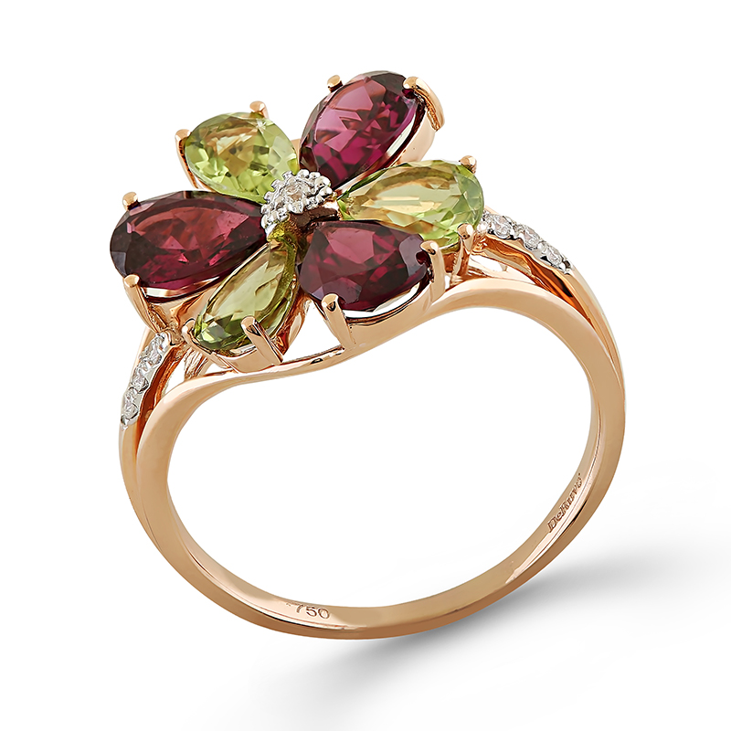 Inel Aur 18k Diamante, Peridot, Rodolite DERUVO