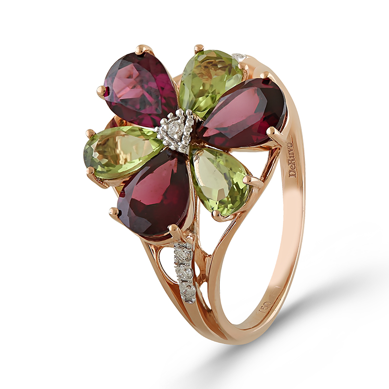 Inel Aur 18k Diamante, Peridot, Rodolite DERUVO