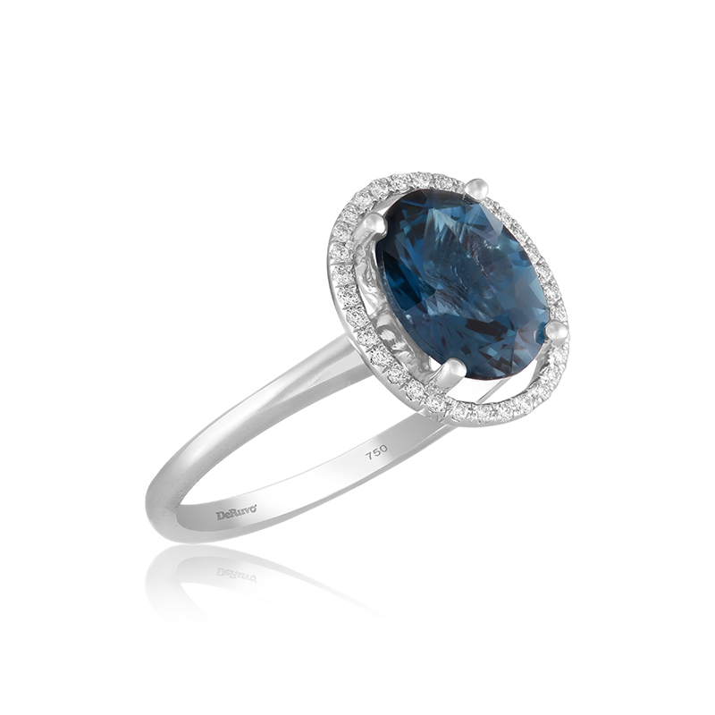 Inel Aur 18k Diamante, London Blue Topaz DERUVO