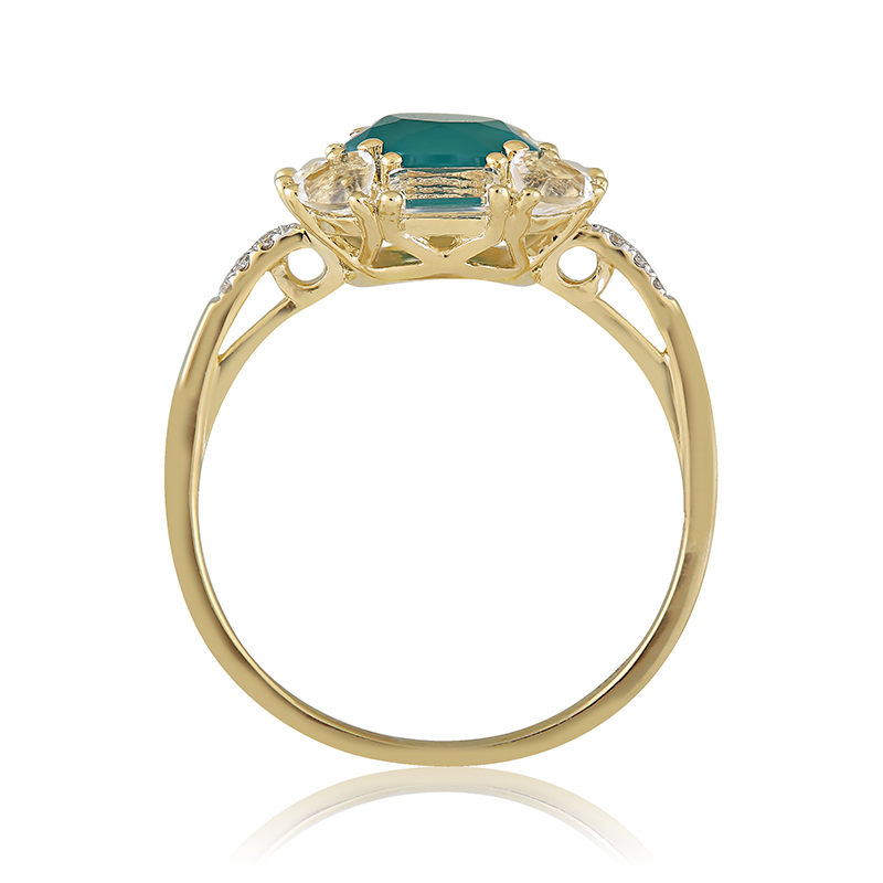 Inel Aur 18k Diamante, Agat Verde, Quartz Alb DERUVO