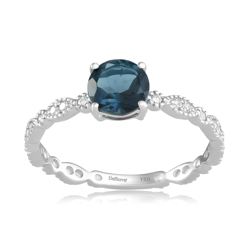 Inel Aur 18k Diamante, London Blue Topaz DERUVO