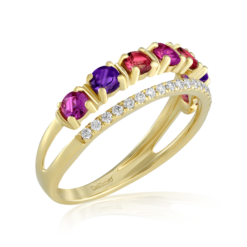 Inel Aur 18k Diamante, Ametiste, Safire Roz, Turmaline Roz DERUVO