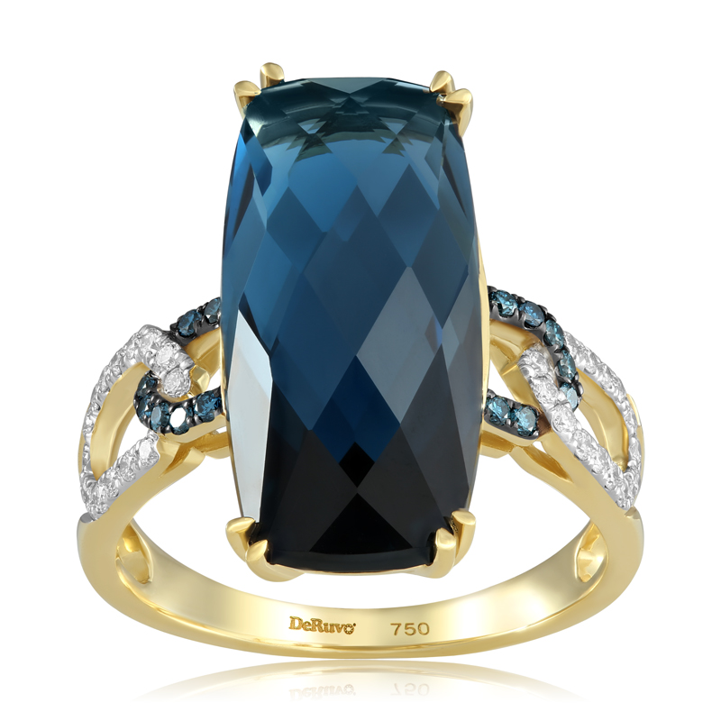 Inel Aur 18k Diamante, London Blue Topaz DERUVO