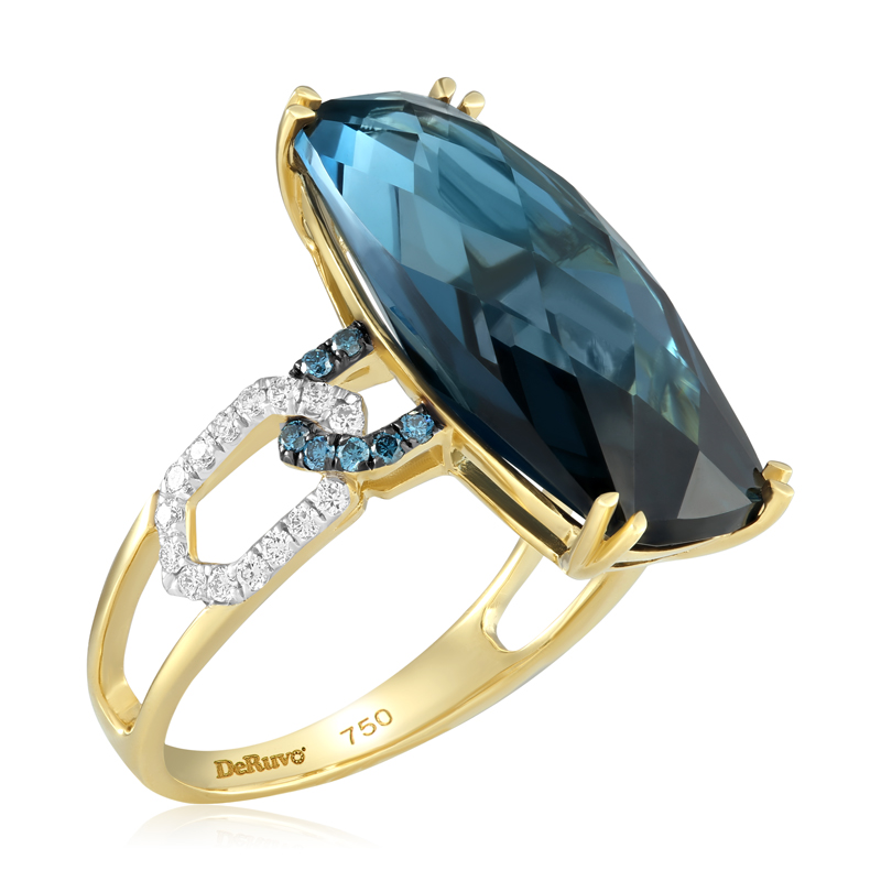 Inel Aur 18k Diamante, London Blue Topaz DERUVO