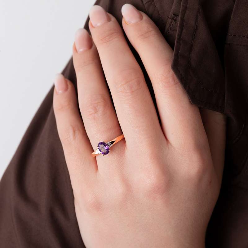 Inel Aur 18k Diamante, Ametist DERUVO