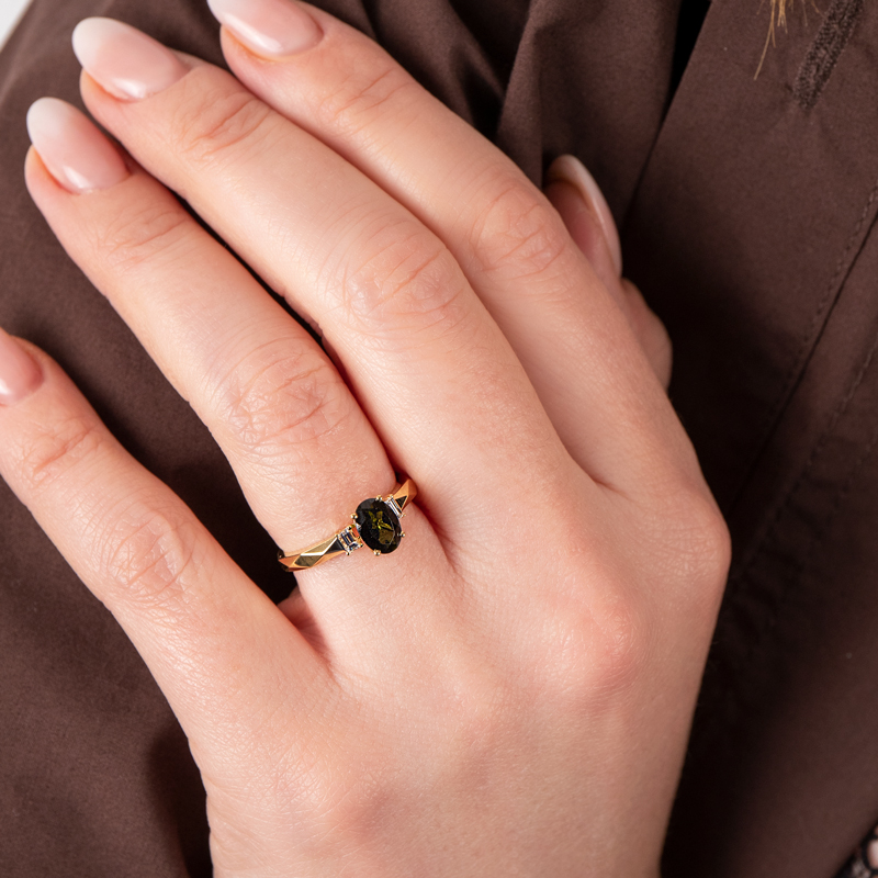 Inel Aur 18k Diamante, Turmalina Verde DERUVO