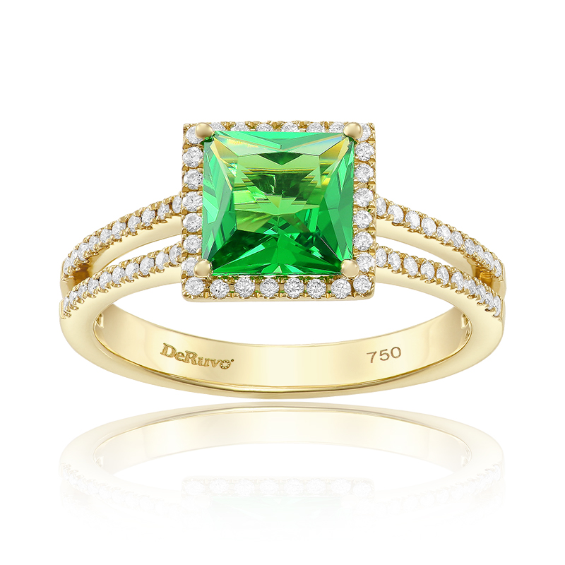 Inel Aur 18k Diamante, Quartz Verde DERUVO