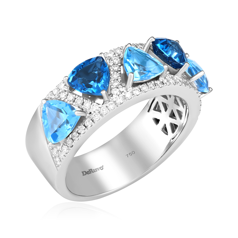 Inel Aur 18k Diamante, Topaz, London Blue Topaz DERUVO