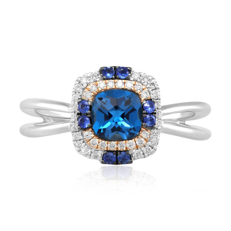 Inel Aur 18k Diamante, Safire, London Blue Topaz DERUVO