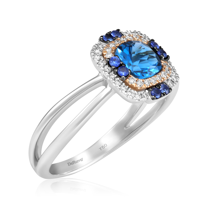 Inel Aur 18k Diamante, Safire, London Blue Topaz DERUVO