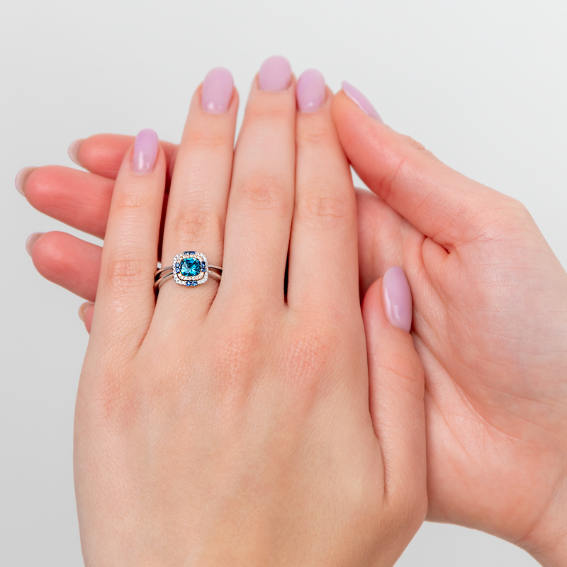 Inel Aur 18k Diamante, Safire, London Blue Topaz DERUVO
