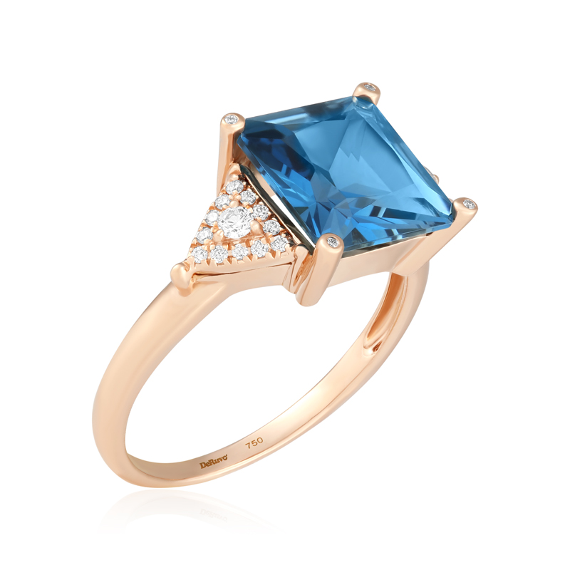 Inel Aur 18k Diamante, London Blue Topaz DERUVO