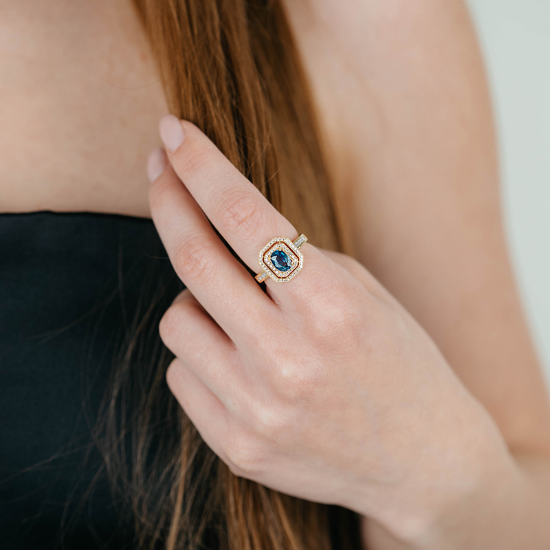 Inel Aur 18k Diamante,Safir DERUVO