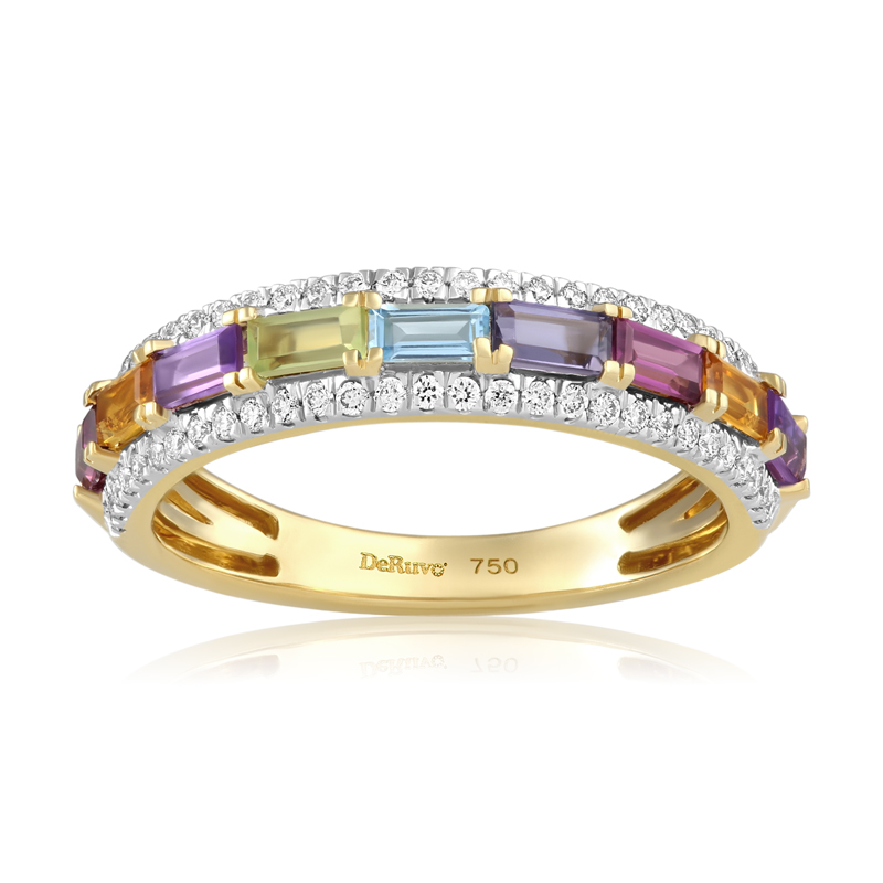 Inel Aur 18k Diamante, Pietre Multicolore DERUVO