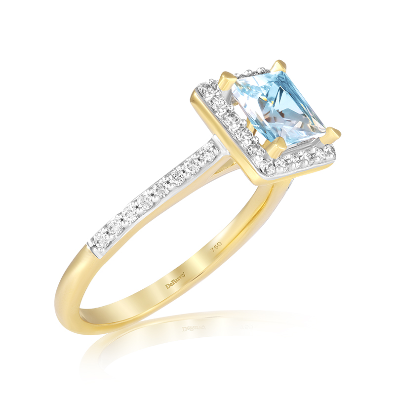 Inel Aur 18k Diamante, Aquamarin DERUVO