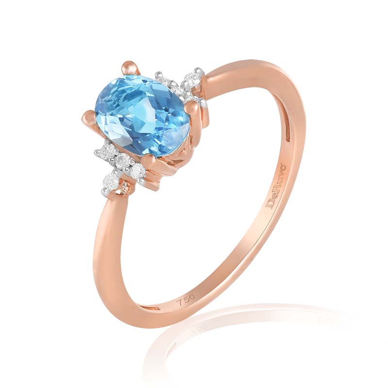 Inel Aur 18k Diamante, Topaz Albastru DERUVO