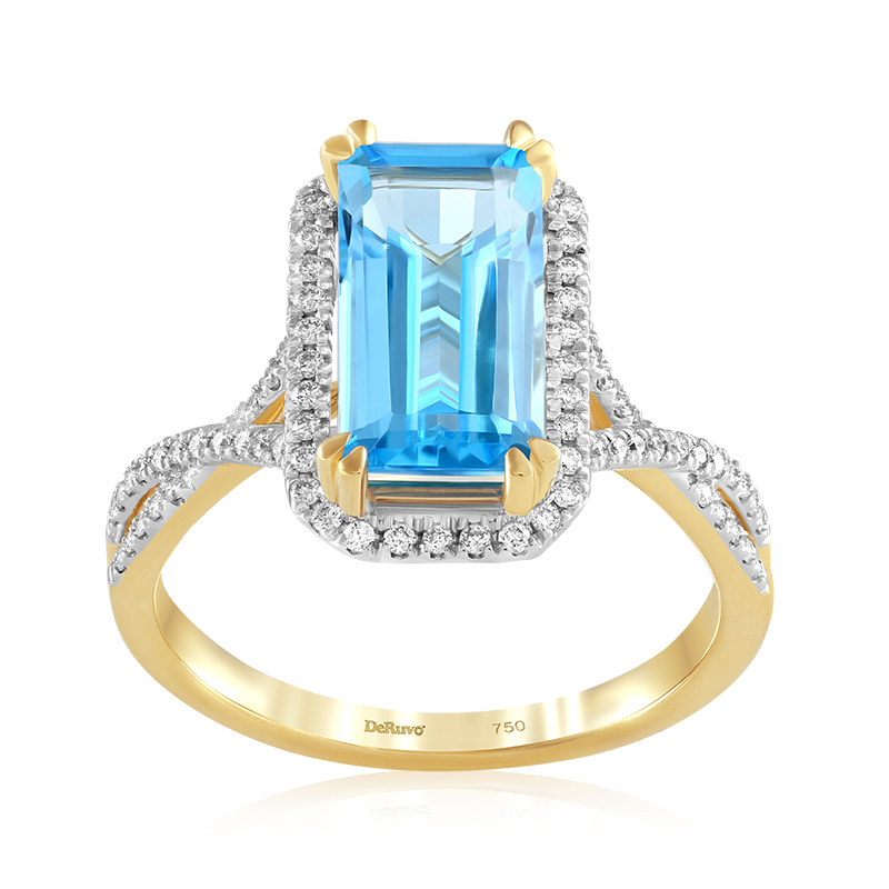 Inel Aur 18k Diamante, Topaz Albastru DERUVO