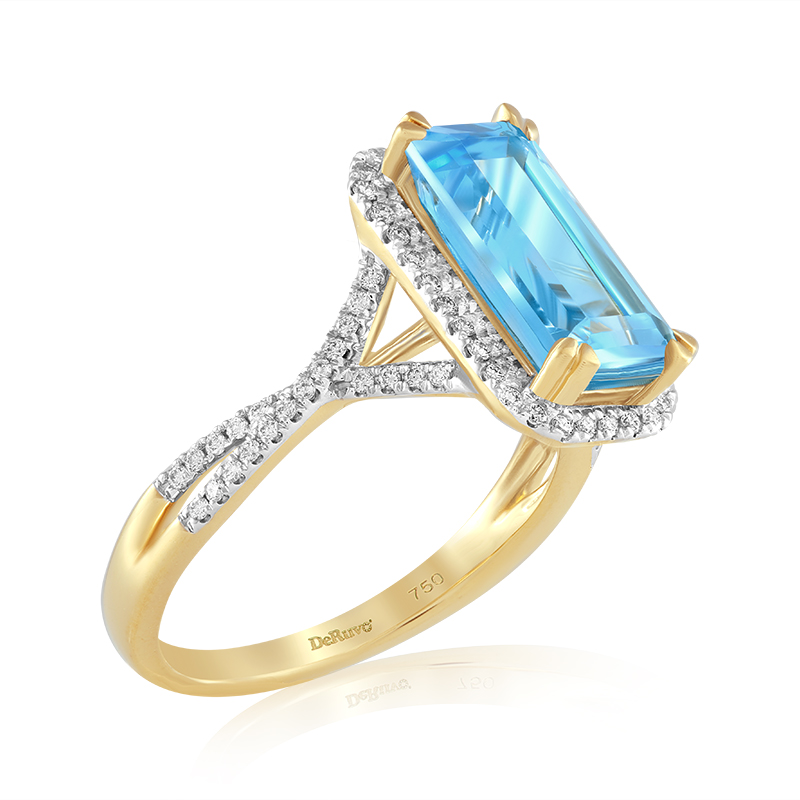 Inel Aur 18k Diamante, Topaz Albastru DERUVO