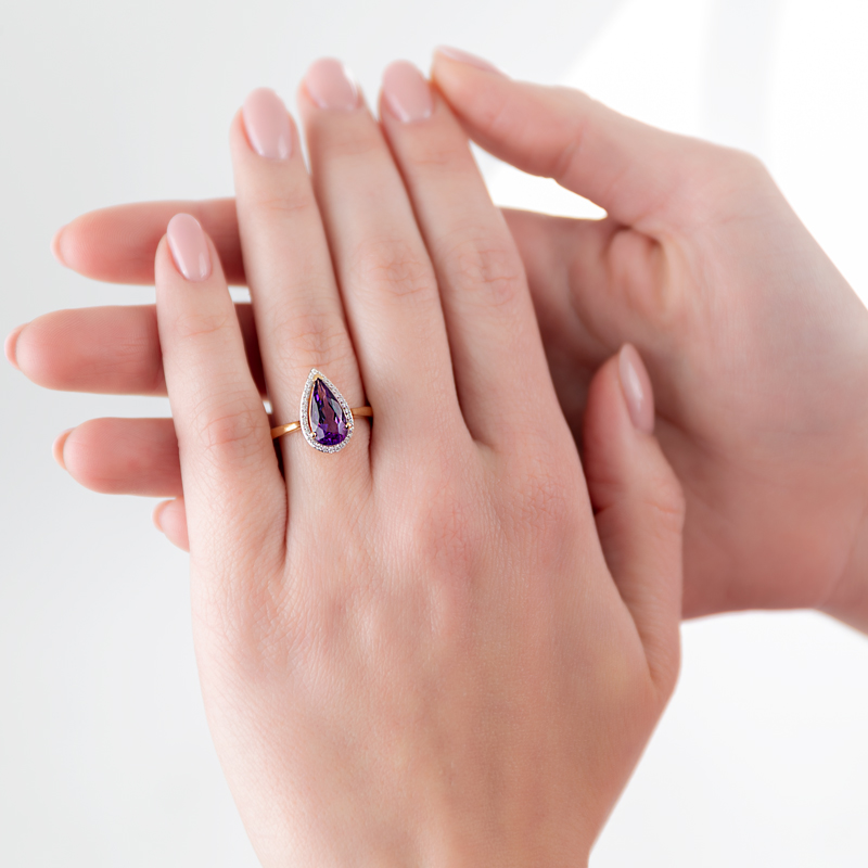 Inel Aur 18k Diamante, Ametist DERUVO