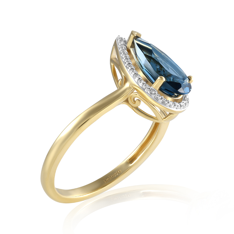 Inel Aur 18k Diamante, London Blue Topaz  DERUVO